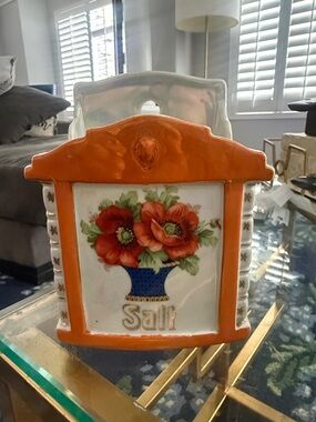Orange Floral Ceramic Salt Box Accent